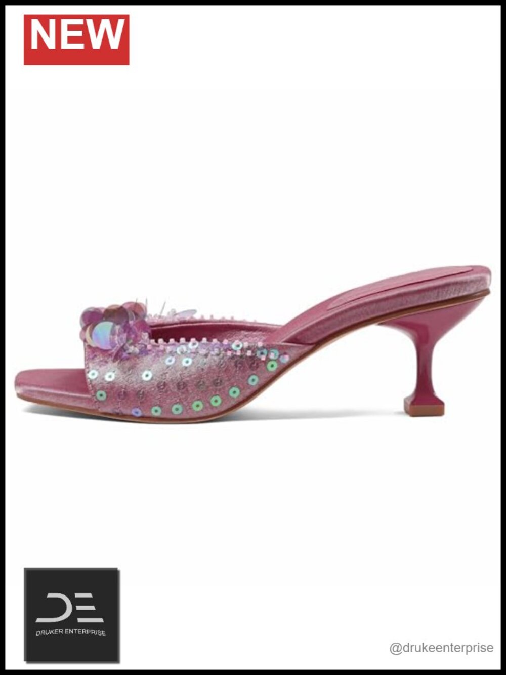 Sequin Kitten Heels Women's Square Toe Mule Heeled Sandals Party Wedding Shoes